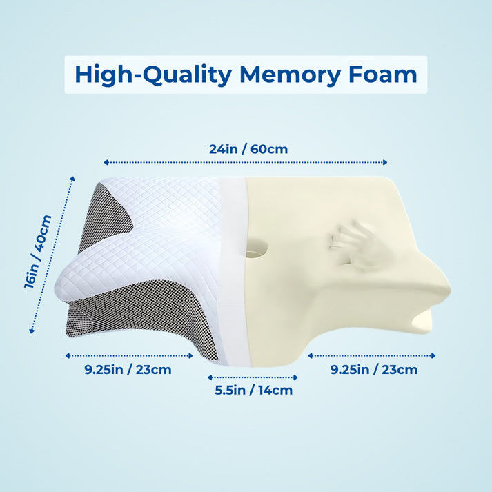Memory foam cervical pillow with spot-clean foam interior